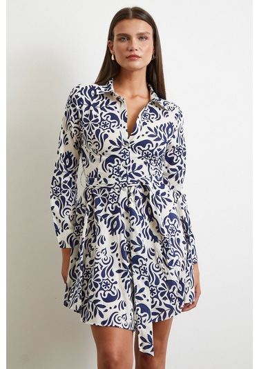 Godeli Desenli Elbise Lacivert Lacivert