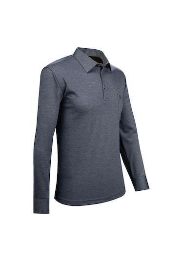 Çizgi Triko Erkek Gömlek Yaka Kol Manşetli Cepli Sweat 4249 Gri Gri