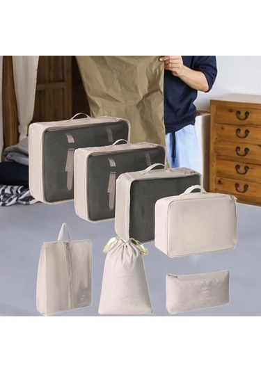 Homyl 7 Parça Ambalaj Küpleri Organizatörler İpli Çanta Bej
