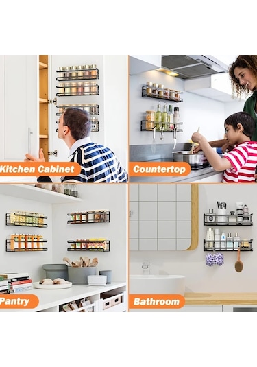 Honeybeeshop 2 Adet Baharat Rafı Duvara Monte Yapışkanlı Vida Asılı Baharat Organizatörü Mutfak Dolabı Kiler Kapı İçin 1100 Koyu Ceviz