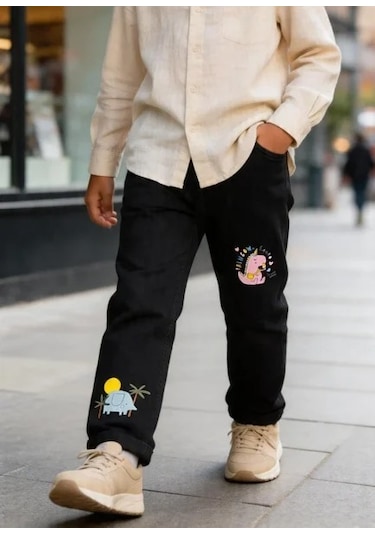 Kaizer Jeans Pembe Unicorn Baskılı Siyah Çocuk Pantolonu