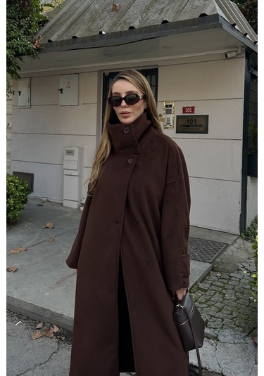 Kahverengi Vittoria Düğmeli Yaka Kaban - 2511 Kahverengi