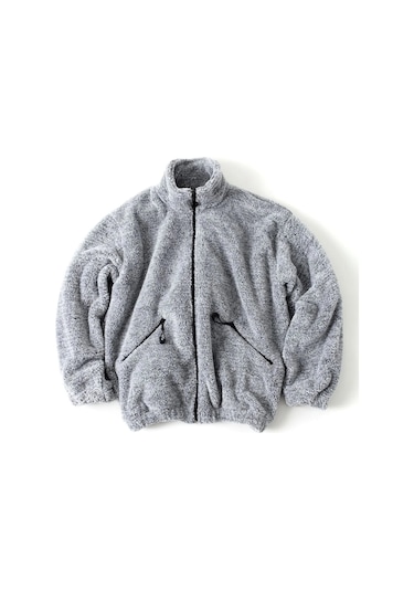Fifty Color Gri Peluş Dik Yaka Cepleri Fermuarlı Oversize Peluş Ceket Gri Melanj