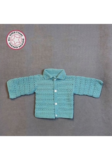 Uretti - Talia 8659 0480 El Örgüsü Koton İp Erkek Çocuk Yeşil Hırka - 6 / 9 Ay Yeşil