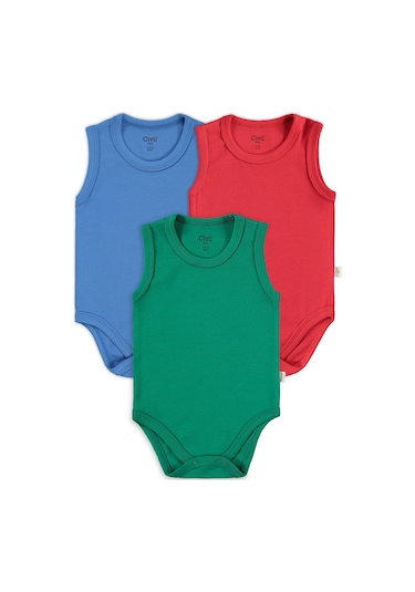 Civil Baby 3'lü Karışık Renk 3-36 Ay Çıtçıtlı Badi - Kırmızı