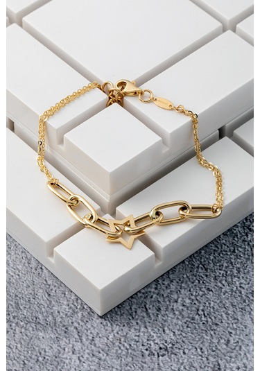 14 Ayar Altın Yıldızlı Kadın Bileklik Sarı Altın