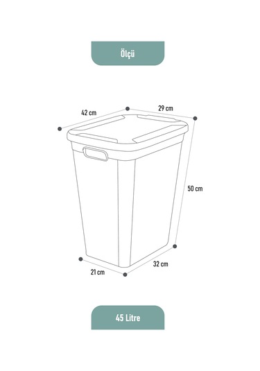 İronika Slim Kapaklı Dekoratif Kirli Çamaşır Sepeti 45 Litre - Yeşil Yeşil