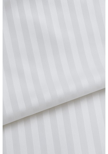 Pamuk Saten Çizgili Nevresim Takımı Çift Kişilik Beyaz