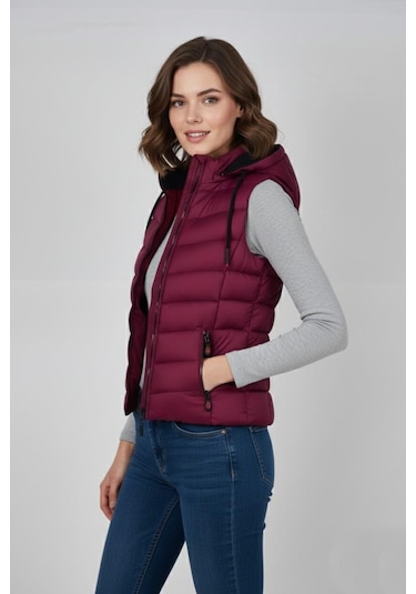 Baglan Kadın Kapüşonlu Spor Yelek 5000 Bgl-st04894 Bordo