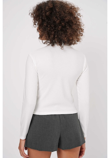 Gabria Taşlı Uzun Kol Bluz Beyaz