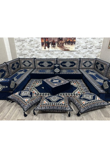 Coton Şark Köşesi 20cm Yüksekliğinde Minder Takımı Lacivert