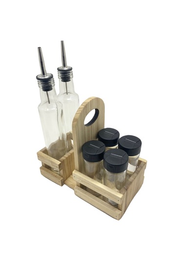 Ahşap Doğal Baharatlık Yağdanlık Ve Peçetelik Takımı Uzun Başlık Set Kavak-ıhlamur 1 Set Ahşap