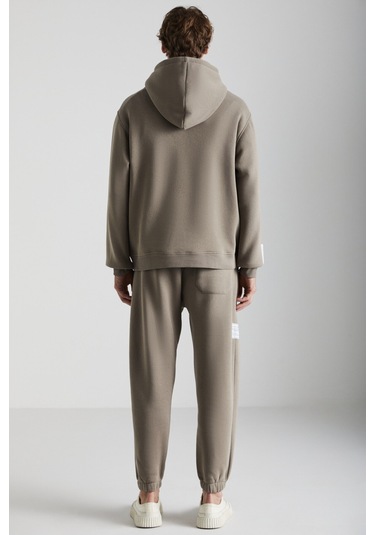 Ashbourne Erkek Oversize Kanguru Cepli Kol Etiket Detaylı Organik Pamuk Vizon Eşofman Takımı