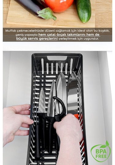 10 Parça Modüler Çekmece İçi Organizer Set - Banyo Mutfak Makyaj Aksesuar Ofis Düzenleyici Siyah