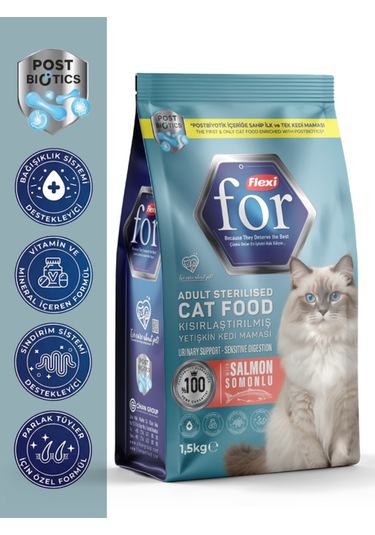 Kısırlaştırılmış Somonlu Postbiyotik Kedi Maması - 1,5 Kg