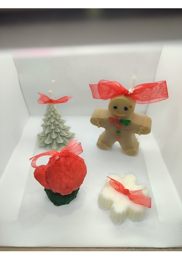 Yeni Yıl Set Mumu Kurabiye Adam,çam Ağacı,eldiven Ve Kartanesi