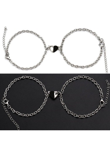 Siyah Beyaz Birleşen Kalpli Sevgili Bilekliği 1 Çift Bbb14 Çok Renkli