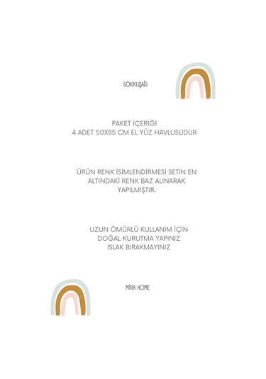 4 Lü El Yüz Havlu Seti %100 Pamuklu Gökkuşağı 50x85 Cm Mavi Çok Renkli