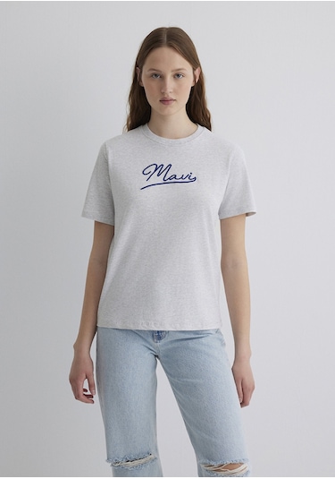 Mavi - Mavi Jeans Baskılı Gri Tişört 1612421-87033 Gri