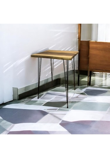 Ceviz Ahşap Yan Sehpa Firkete Ayaklı Siyah Beyaz - Atlantik Çam