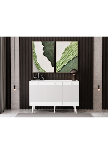 Melura Konsol 120 Cm %100 Mdf Lake Ahşap Ayaklı Beyaz