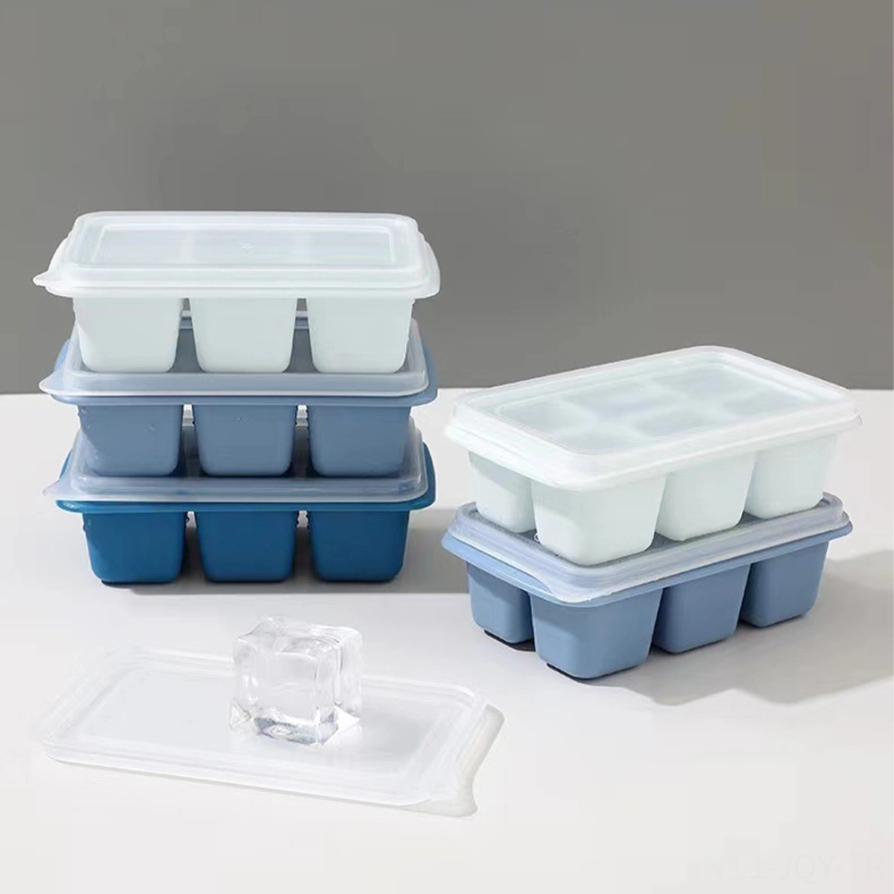 Youmex Yeşil Silikon Buzluklu Kalıp, Yiyecek Grubu, Kapaçklı Ve Sert Tabanlı, Kolay Çıkarım, Dondurucuda Saklama, 6 Buz Küpü, Mutfak Aleti Açık Mavi