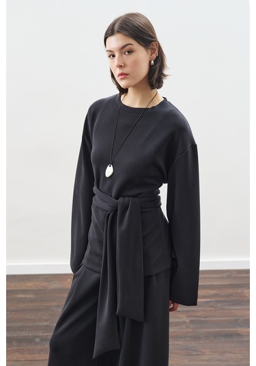 Yumuşak Dokulu Modal Bağlamalı Sweatshırt Antrasit Antrasit