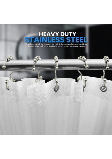 Duş Perdesi Kanca Halkası, Paslanmaz Metal Çift Rulo Sürgülü Duş Kancası, Duş Perdesi İçin, 12'li Set Gümüş Beyaz Gümüş Beyazı Beyaz - Gümüş