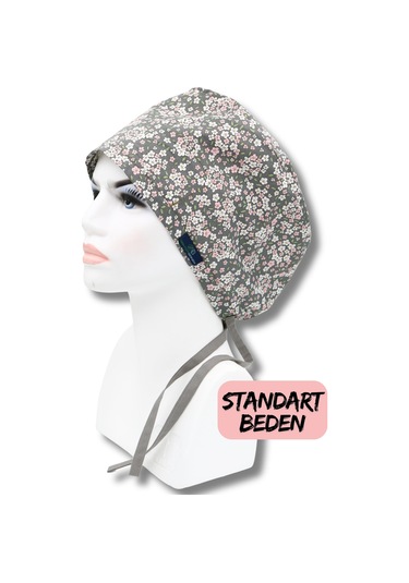 Standart Beden Gri Çıtı Pıtı Çiçekler Cerrahi Bone Doktor Hemşire Sağlıkçı Hastane Bonesi Renkli