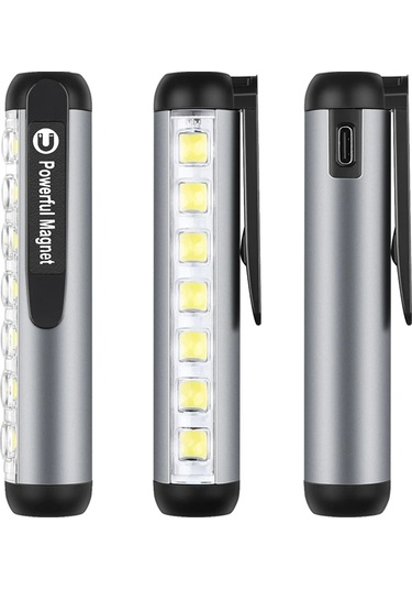 Jeemson Usb Şarjlı Xpe+cob Çift Işıklı Mini El Feneri - Mıknatıslı, Kalem Klipsli, Taşınabilir Kırmızı