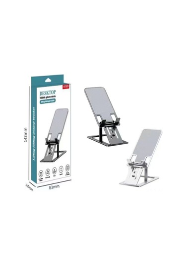 Vkemall Masaüstü Metal Telefon Desteği - Çift Katlı Çevirilebilir Açı - 13 İnç Tablet Uyumlu - Kaymazsız Tabanlı - Gümüş Renk