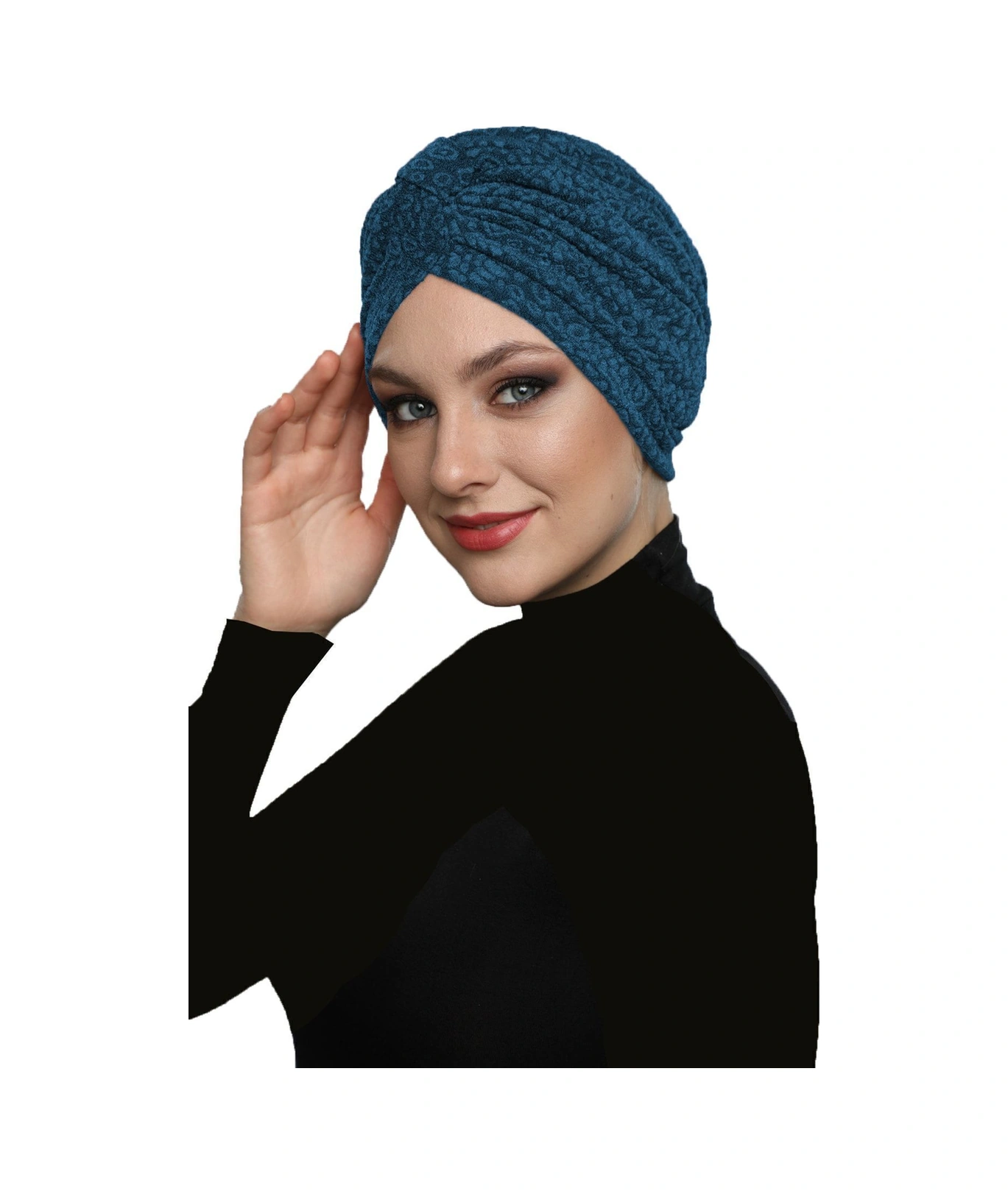 Brokar Bantlı Petrol Astarlı Hazır Türban Tesettür Bone Petrol