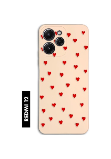 Xiaomi Redmi 12 Uyumlu Sevimli Kalpler Desenli Premium Silikonlu Lansman Telefon Kılıfı Pembe