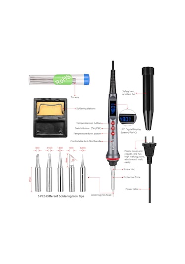 Handskıt 90w Ayarlanabilir Sıcaklık Led Dijital Havya Seti Siyah