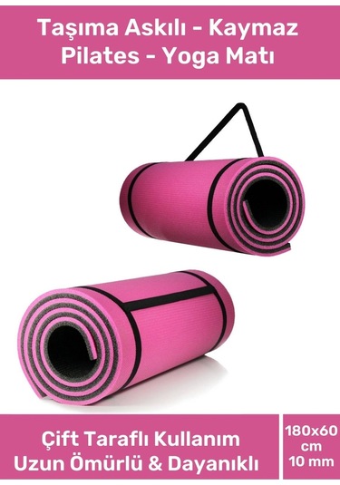 Taşıma Askılı Konfor Modeli Çift Taraflı Kaymaz Yoga Meditasyon Minderi Pembe Siyah Mat Çok Renkli