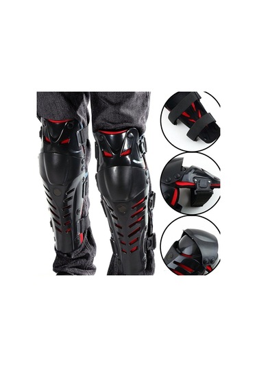 Jms Motosiklet Yarışı Motokros Diz Pedleri Koruyucu Muhafızlar Kırmızı - Siyah 1 Çift