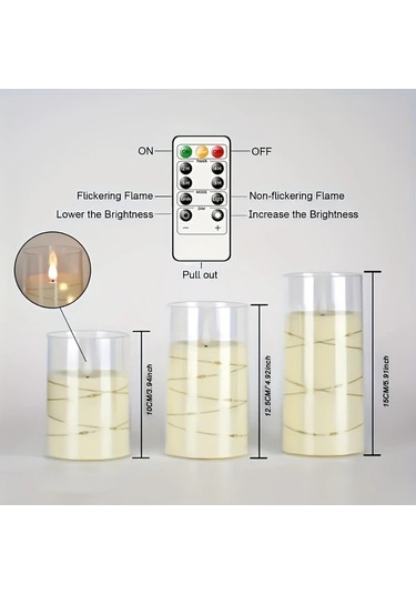 Xuweiwei 3 Adet Akrilik Led Mum Işık Kumanda Zamanlama Kararma Masastüü Aydınlatma Diğer