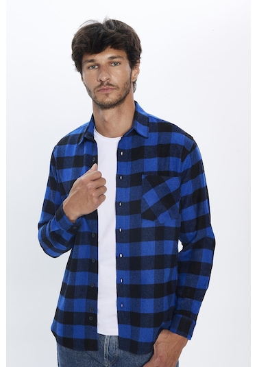 Erkek Klasik Fit Normal Kesim Uzun Kollu Tek Cepli Kareli Kışlık Oduncu Gömlek-28635-çok Renkli Çok Renkli