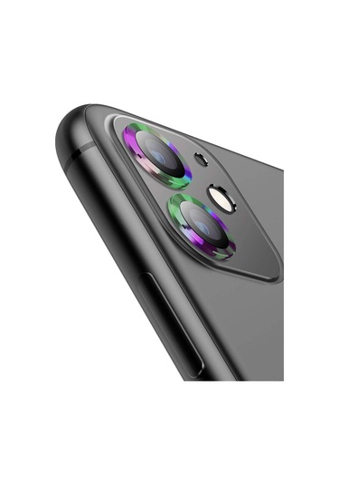 Buff Apple Uyumlu iPhone 11 / 12 / 12 Mini Kamera Metal Lens Koruyucu Gökkuşağı