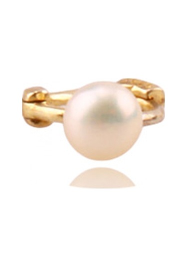 Liu S 28 Halka İnci Gümüş Piercing 925 Ayar, Altın Kaplama, İnci Detaylı Ms3843 Altın