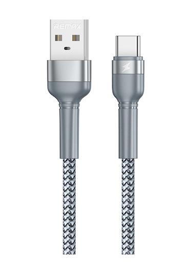 Remax Rc-124a 1m 2.4a Usb-c / Tip-c Alüminyum Alaşımlı Örgü Hızlı Şarj Veri Kablosu Gümüş