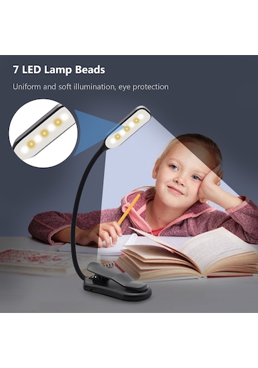 Youtek Kitap Işığı Usb Şarjlı - Dokunmatik Anahtar, 3 Seviye Parlaklık, Esnek Işık Tüpü, Gece Işığı Modu, 600mah Dahili Batarya Siyah