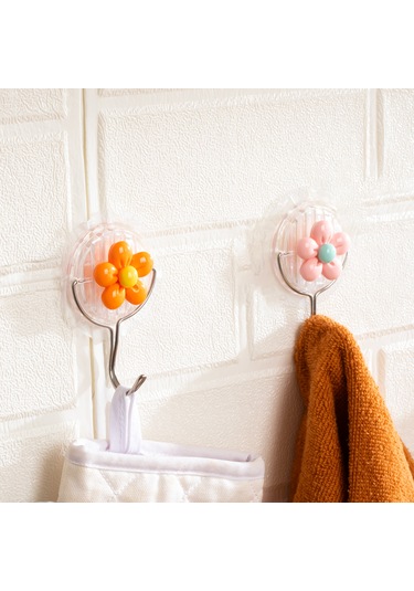 Porsima 084 2 Adet Papatya Desenli Yapışkanlı Banyo Mutfak Askısı Çok Renkli