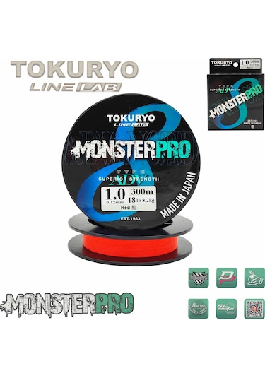 Tokuryo Lıne Lab Monsterpro X8 1.0pe 0.12mm 18ıb 8.2kg Red 300mt