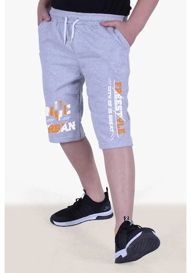 Fyk Kids Freestyle Baskılı Erkek Çocuk Çift Cepli Kapri Gri