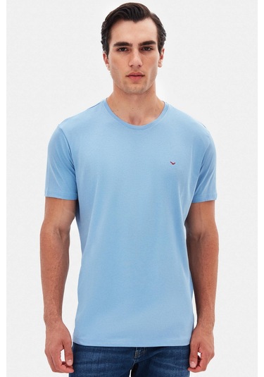 Ds Damat Regular Fit Açık İndigo Düz Nakışlı %100 Pamuk T-shirt 4hc140632006m 7069341