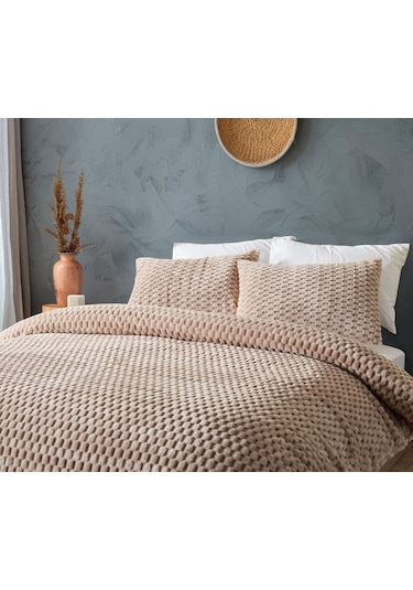 Doqu Petek Battaniye Seti Çift Kişilik Bej Diğer