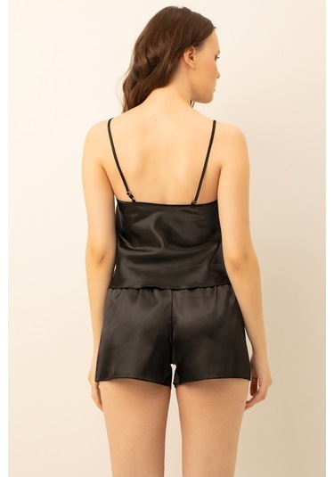 Doremi Saten Güpürlü Ayarlanabilir Askılı Şortlu Takım