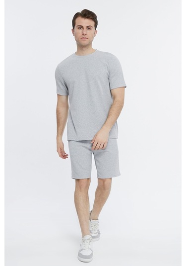 Bella Dossi Waffle Kumaş 0 Yaka Erkek Günlük Ve Spor Şort Takımı Gri
