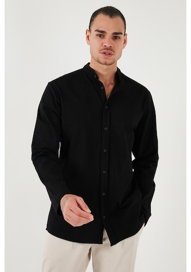 Buratti % 100 Pamuk Slim Fit Hakim Yaka Erkek Gömlek 5902800 Siyah